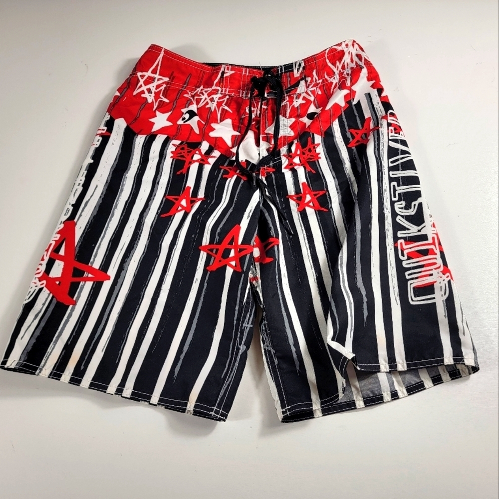 QuikSilver Youth Boys 28/16 Everyday Board Shorts Swim Trunks Retro Red Black ^